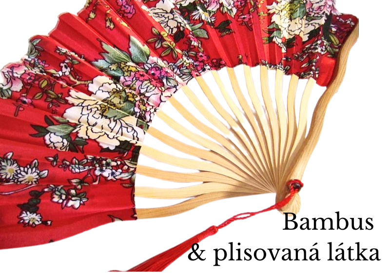 Skládací vějíř Wave s květy - červený B